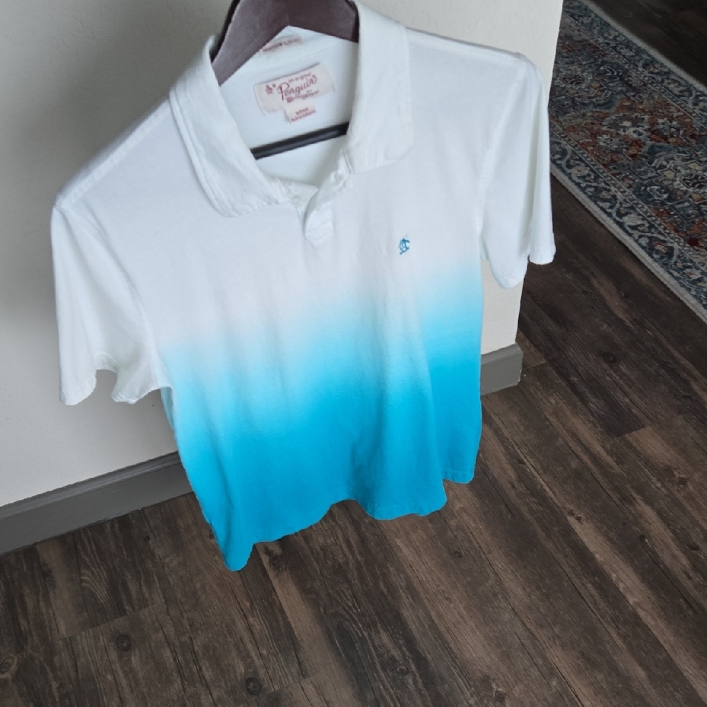 Original Penguin White and Teal Green Ombre Polo Shirt Small Slim